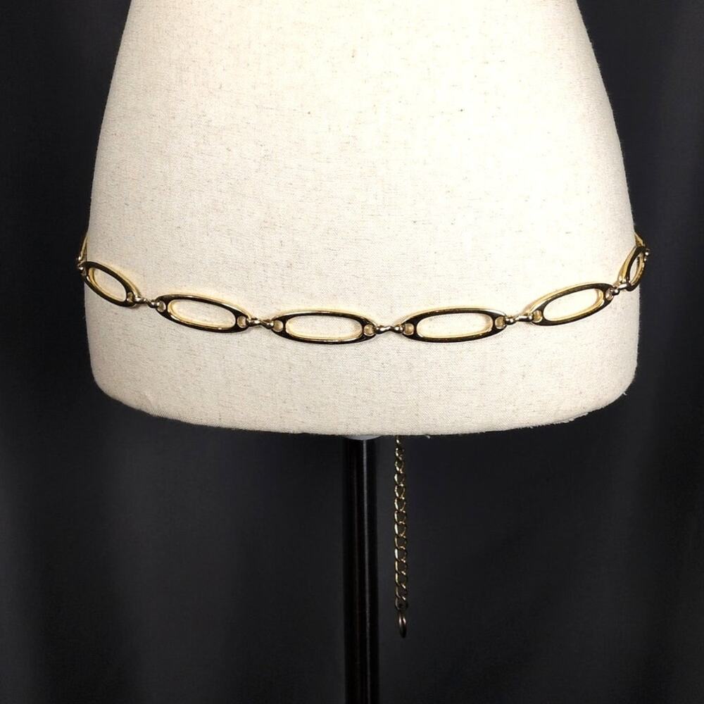 Vintage Gold Tone Long Oval Metal Waist Chain Belt Large 48in Long